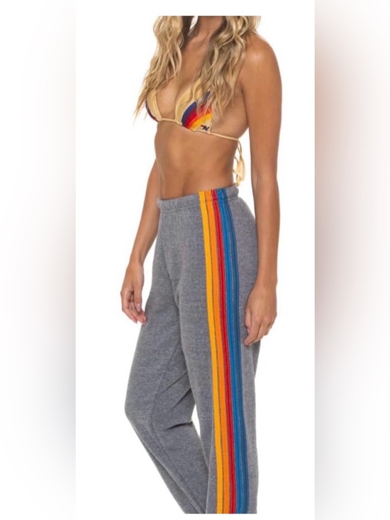 Aviator Nation Pants - Aviator Nation Heather Gray Joggers with Rainbow Side Stripes